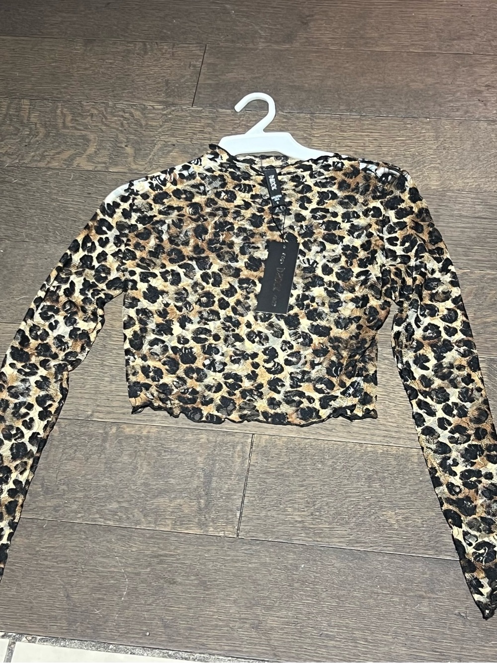 Leopard Print Long Sleeve Crop Top - Brown/Black